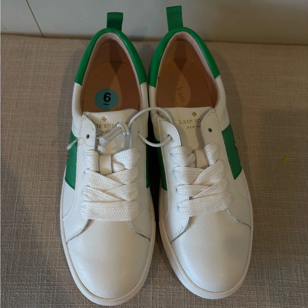 Kate Spade Court Sneakers White & Green Ainsley NWOT size 6B EUR 36.5 - Picture 3 of 9
